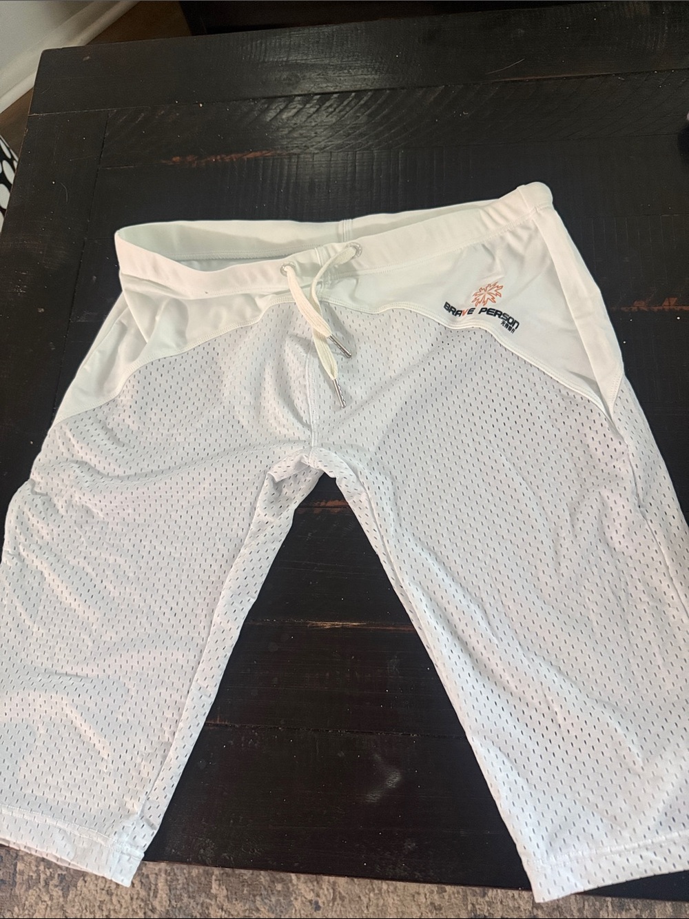 Brave person White Mesh Athletic Shorts with Drawstring